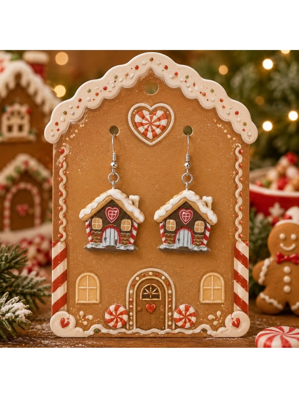 Christmas Gingerbread House Cookie Earrings